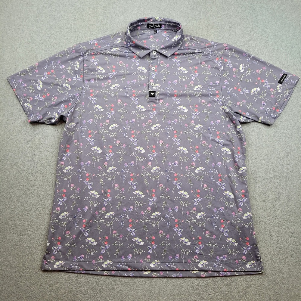 Bad Birdie Golf Polo Mens 2XL Gray Floral Strawberry Performance Short Sleeve